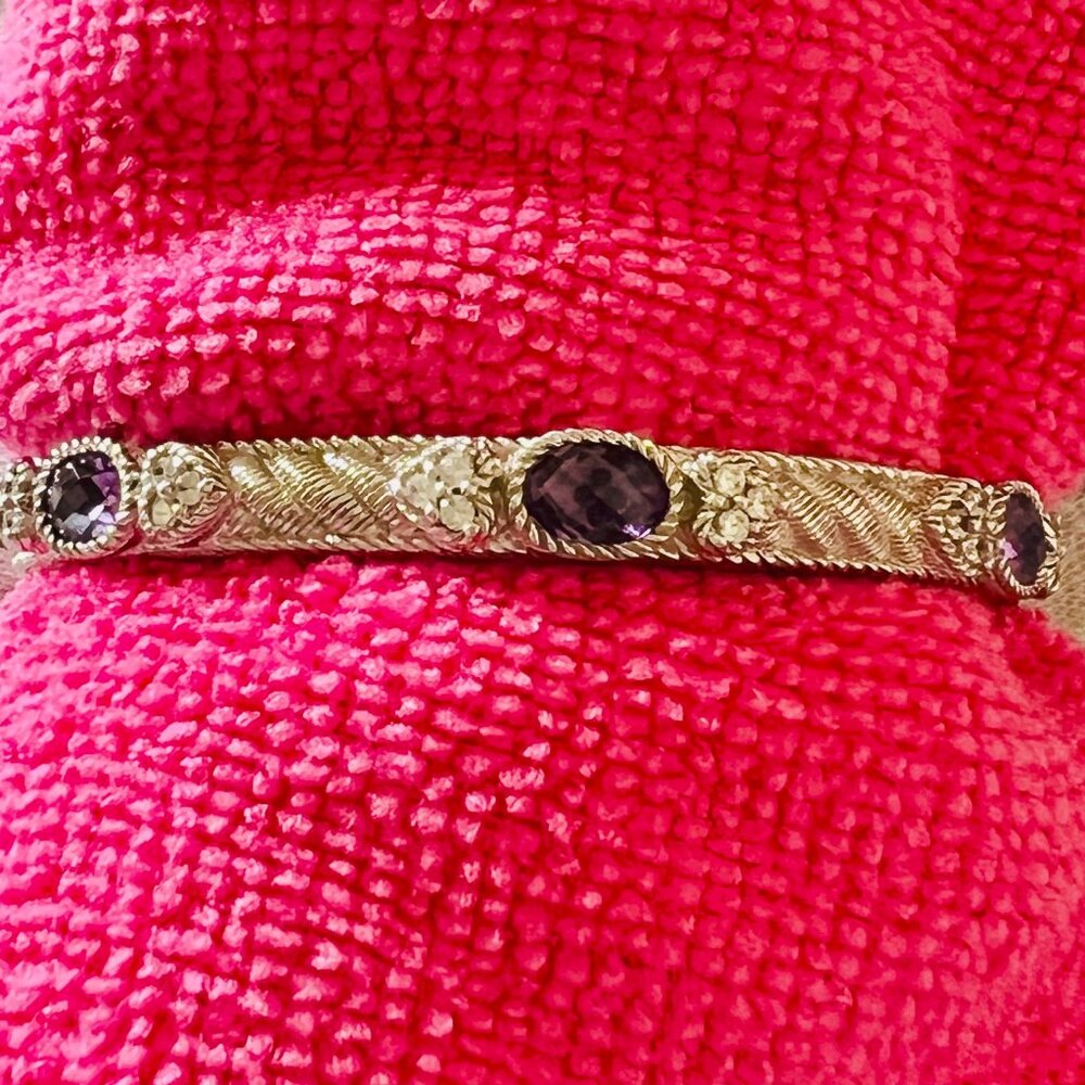Judith Ripka sterling cuff bracelt with genuine amethyst & cz stones